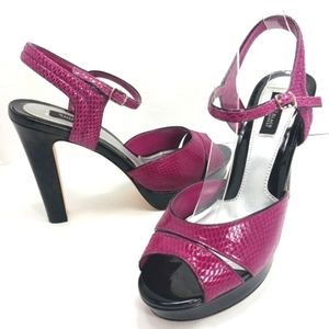 WHITE HOUSE BLACK MARKET Laci Magenta Snakeskin Black Patent Leather San…